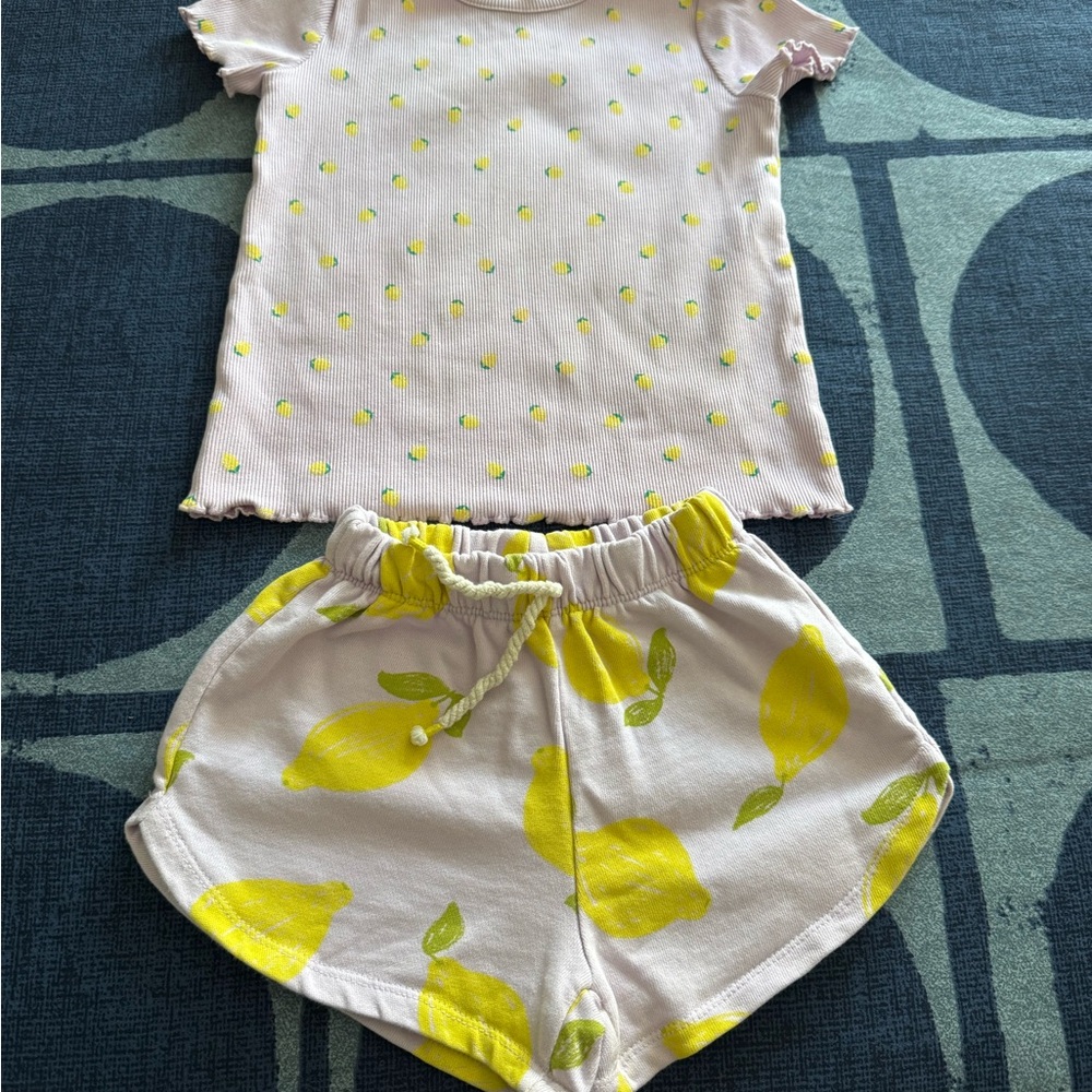 Zara Lemon Patterned Kids Set in Yellow and lavender